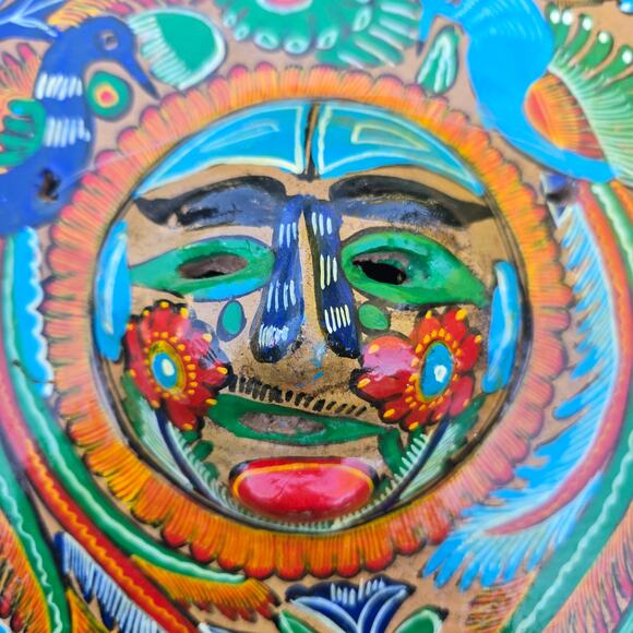 Vintage Mexican Terracotta Round Folk Art Sun Birds Hanging Wall Art - Picture 2 of 13